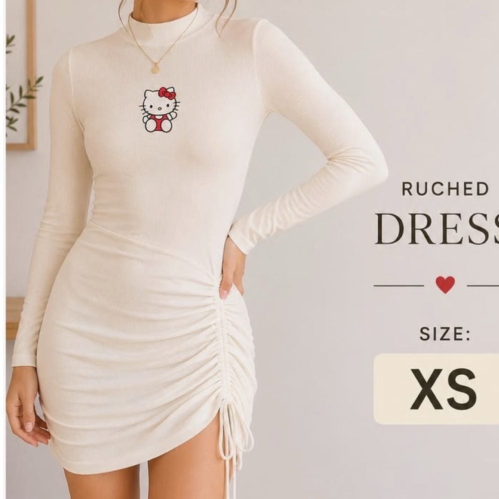 Hello Kitty Ruched Adjustable Long-Sleeve Dress